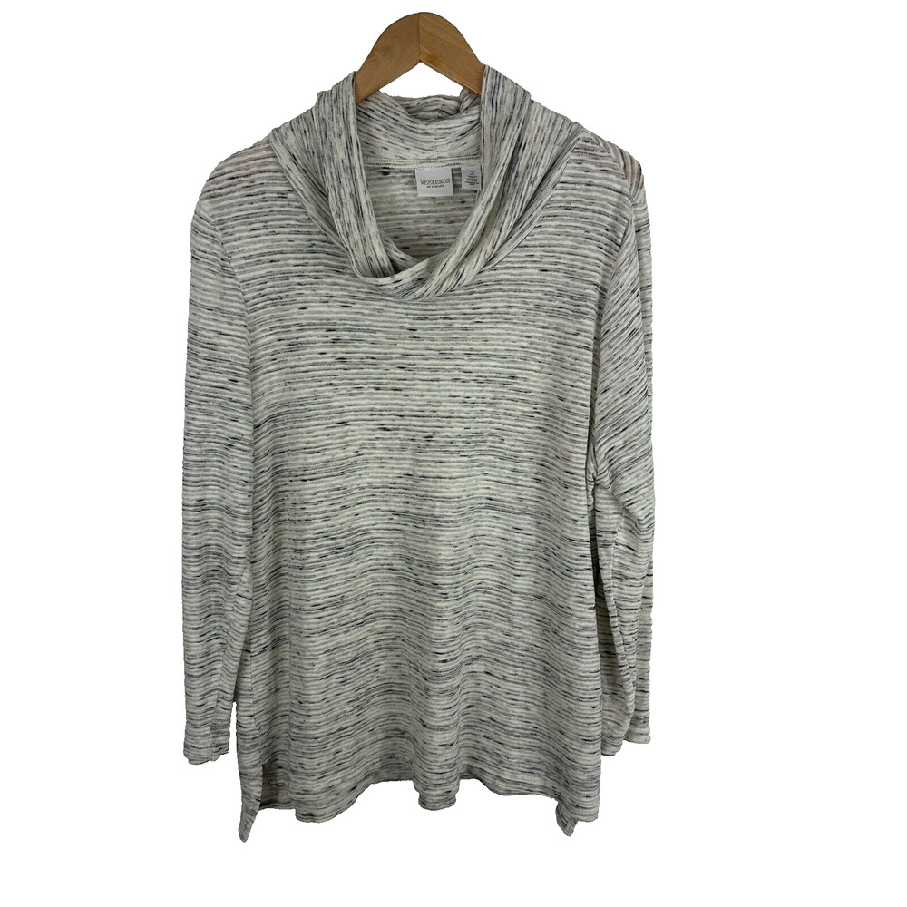 Weekends by Chicos Size 2 US Large Cowl Neck Top Gray Space Dye‎ Tunic Soft